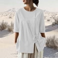 thumbnail image 2 of FRSASU Cotton Linen Shirt Women Spring Casual Scoop Neck 3/4 Sleeve Tops Button Loose Fit Beach Tops Soft Blouse White, 2 of 7