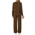 thumbnail image 4 of Fantaslook Fall Fashion Two Piece Lounge Sets for Women Henley V Neck Vacation Travel Outfit Casual Wide Leg Pants Matching Sets Women Clothing, 4 of 7