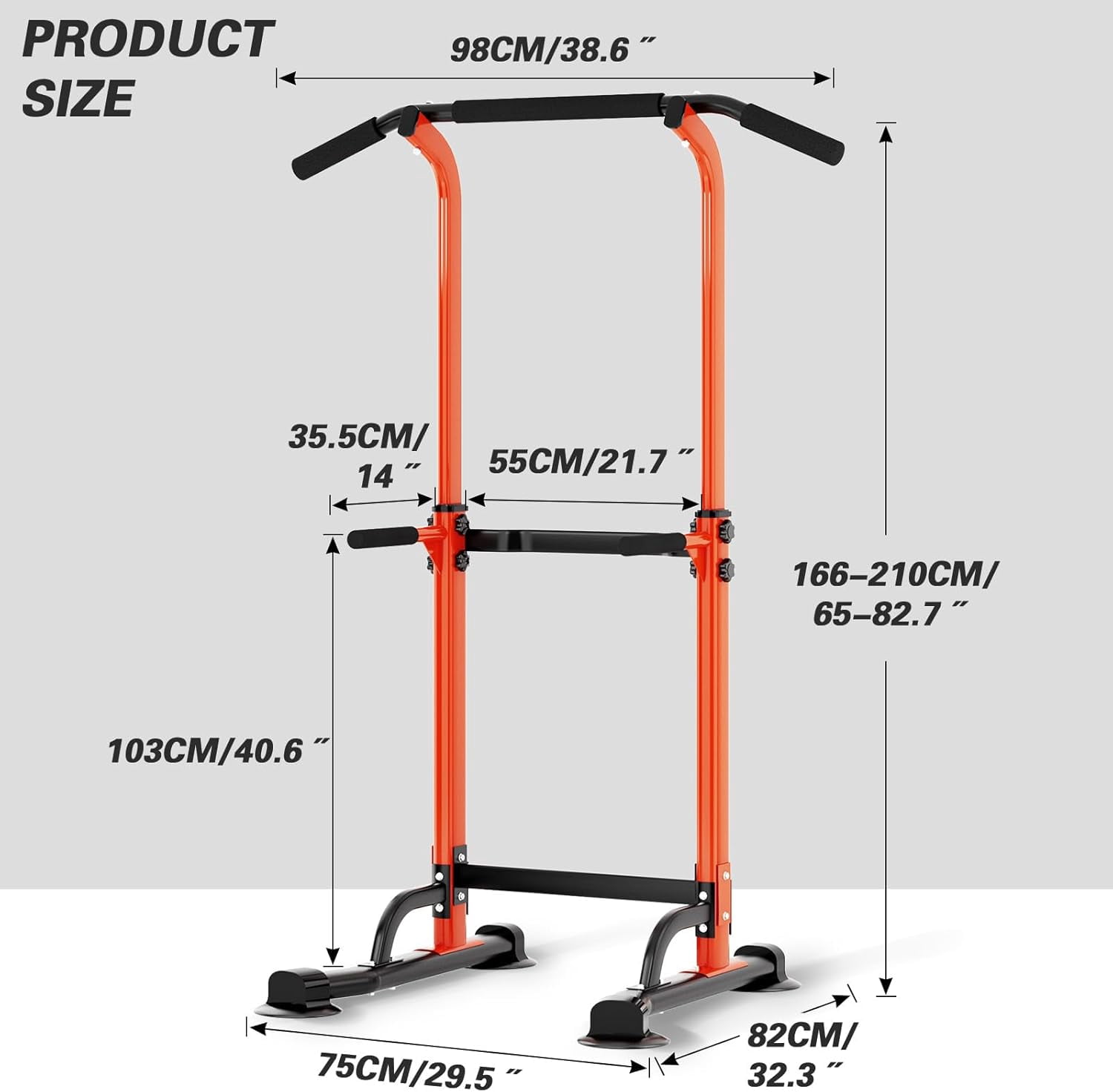 HJTER Power Tower Pull Up Bar Station, Free Standing Pull Up Rack Dip Station for Home Gym, Height Adjustable Home Strength Training Fitness Workout Equipment