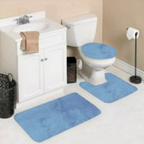 3 Piece #6 light blue solid bathroom rug set 1 bat mat 19" x 30" , 1 contour mat 19"X 19", 1 lid cover 19"X 19" anti slip with rubber backing chenille super soft touch