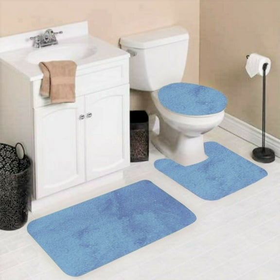 3 Piece #6 light blue solid bathroom rug set 1 bat mat 19" x 30" , 1 contour mat 19"X 19", 1 lid cover 19"X 19" anti slip with rubber backing chenille super soft touch