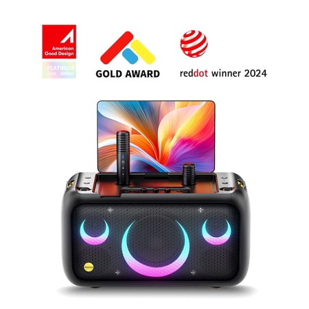 Ikarao Karaoke Machine for Adults,Built-in 13.3-inch Screen,Portable Bluetooth Speaker with 2 Wireless Mics for TV,Music Party