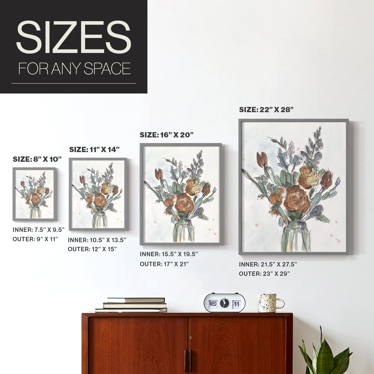 Watercolor Floral Arrangement II Framed Print in Gray Solid Wood 8 x 10 Framed Print