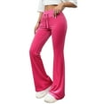 thumbnail image 3 of QATAINLAV Flare Wide Leg Sweatpants for Women Drawstring High Waisted Bootcut Yoga Pants Velvet Soft Comfy Trousers Loungewear, Pink, XXL, 3 of 10