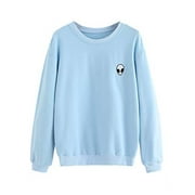 SweatyRocks Womens Casual Long Sleeve Pullover Sweatshirt Alien Patch Shirt Tops, Blue, Small