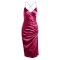 thumbnail image 4 of VISgogo, vestido de verano de Color sólido para mujer, vestido fino con tirantes finos y escote en V, vestido femenino con abertura lateral VISgogo moda, 4 of 9