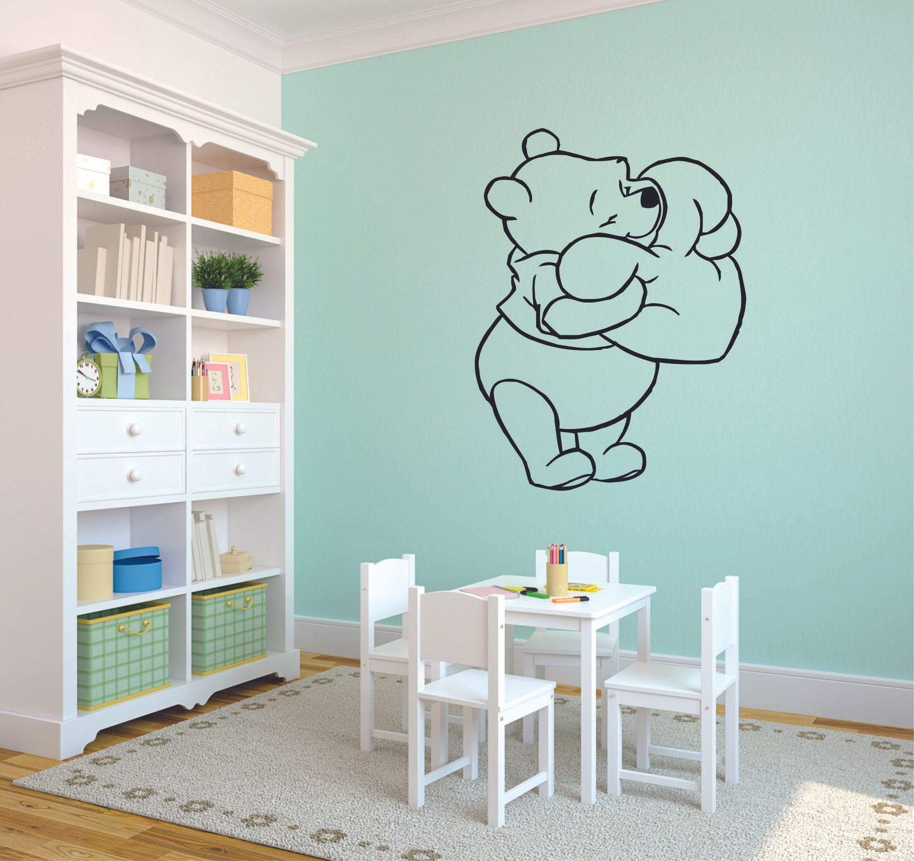 Winnie the Pooh Pillow Heart Pooh Bear Cute Cartoon Wall Sticker Art Decal for Girls Boys Room Bedroom Nursery Kindergarten House Fun Home Decor Stickers Wall Art Vinyl Decoration Size (40x35 inch)