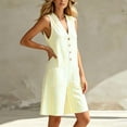 thumbnail image 5 of Women's Striped Sleeveless Romper V-Neck Button-Down Loose-Fit Casual Summer Jumpsuit with Pockets Yellow S(S), 5 of 7