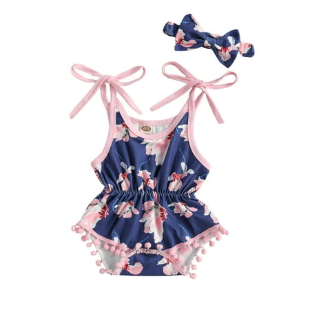 

One opening Baby Girls Outfit Plush Ball Suspender Romper Bow Headwear