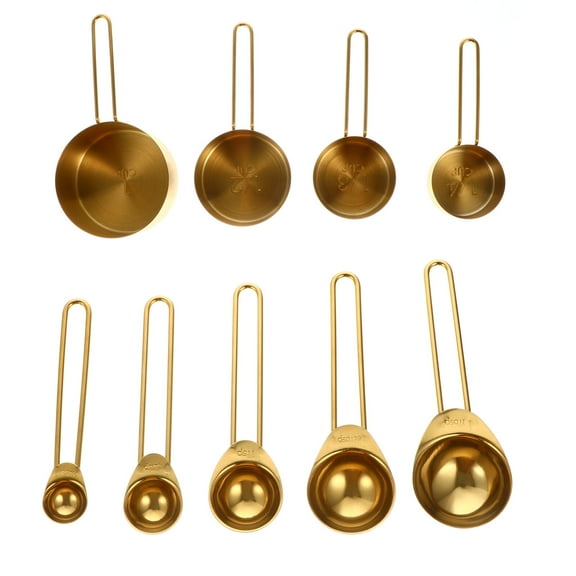 REOFLYUP 9Pcs Stainless Steel Measuring Spoons Golden For Baking And Cooking 6.3x3.1x1.8in