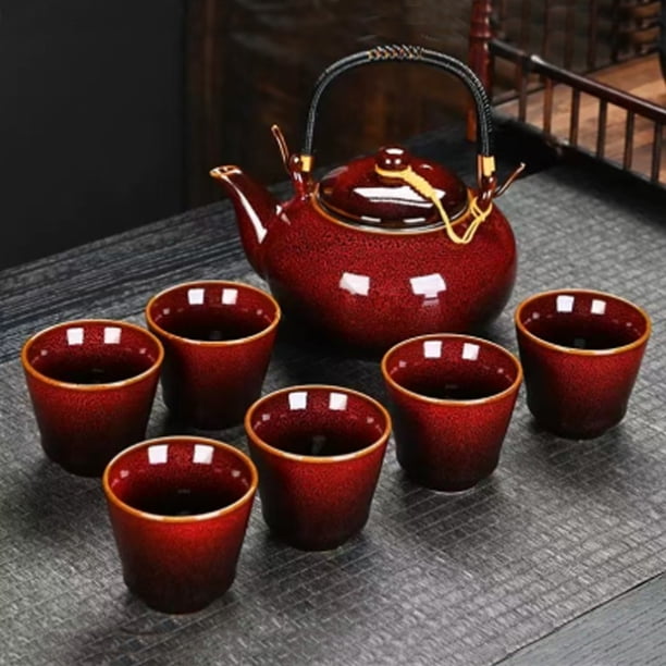 Kitchen Star 9 Piece Traditional Tea Set with Bamboo Serving Tray