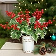 thumbnail image 4 of 5 Pack Christmas Artificial Green Branches with Red Berry Stems- Faux Evergreen Cypress Leaves Stems- Fake Foliage Green Leaves Berries Picks for DIY Craft Garland Home Decor, 4 of 5