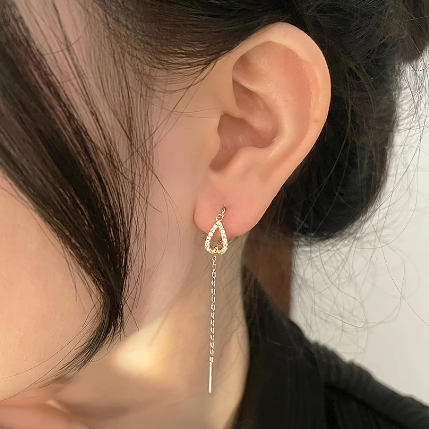 Sterling Silver Threader Earrings for Women Hypoallergenic S925 Dainty Long Chain Ear Line with Cubic Zirconia Elegant Dangle Tassel Earrings Heart Earrings Graduation Gifts