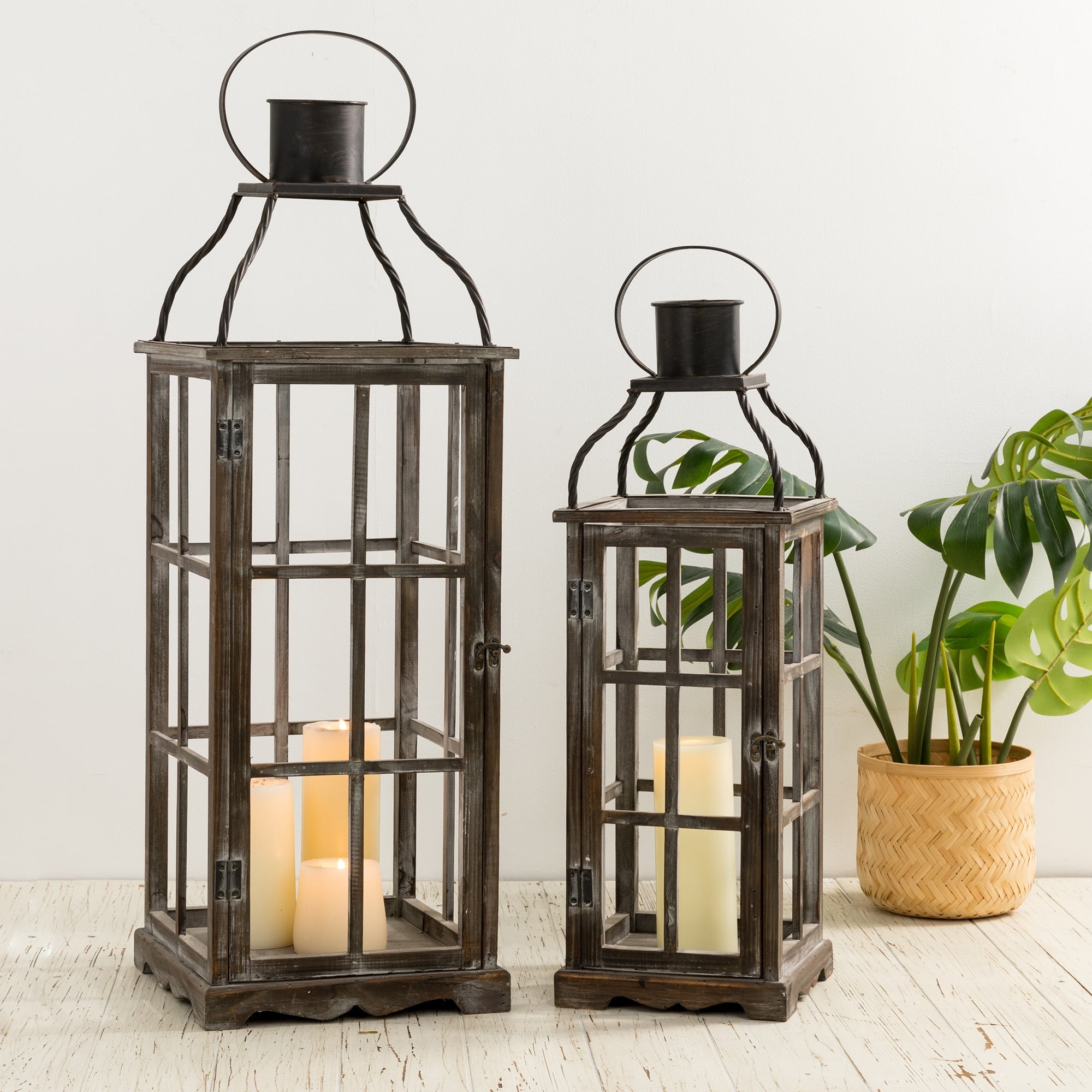 Glitzhome Set of 2 Oversized Wood Metal Lantern