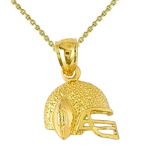 925 Sterling Silver Yellow Gold Plated 1mm Cable Chain Necklace w/ Football Helmet Pendant Charm