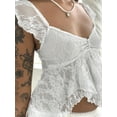 thumbnail image 2 of Women Y2k Lace Crop Top Summer Cap Sleeve Sheer Irregular Hem Shirt Tanks Tops Coquette Clothes, 2 of 6