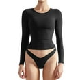 thumbnail image 2 of BLVB Women's Casual Basic Going out Crop Tops Slim Long Sleeve Crew Neck Tight T Shirts Base Layer Tops Blouses, 2 of 7