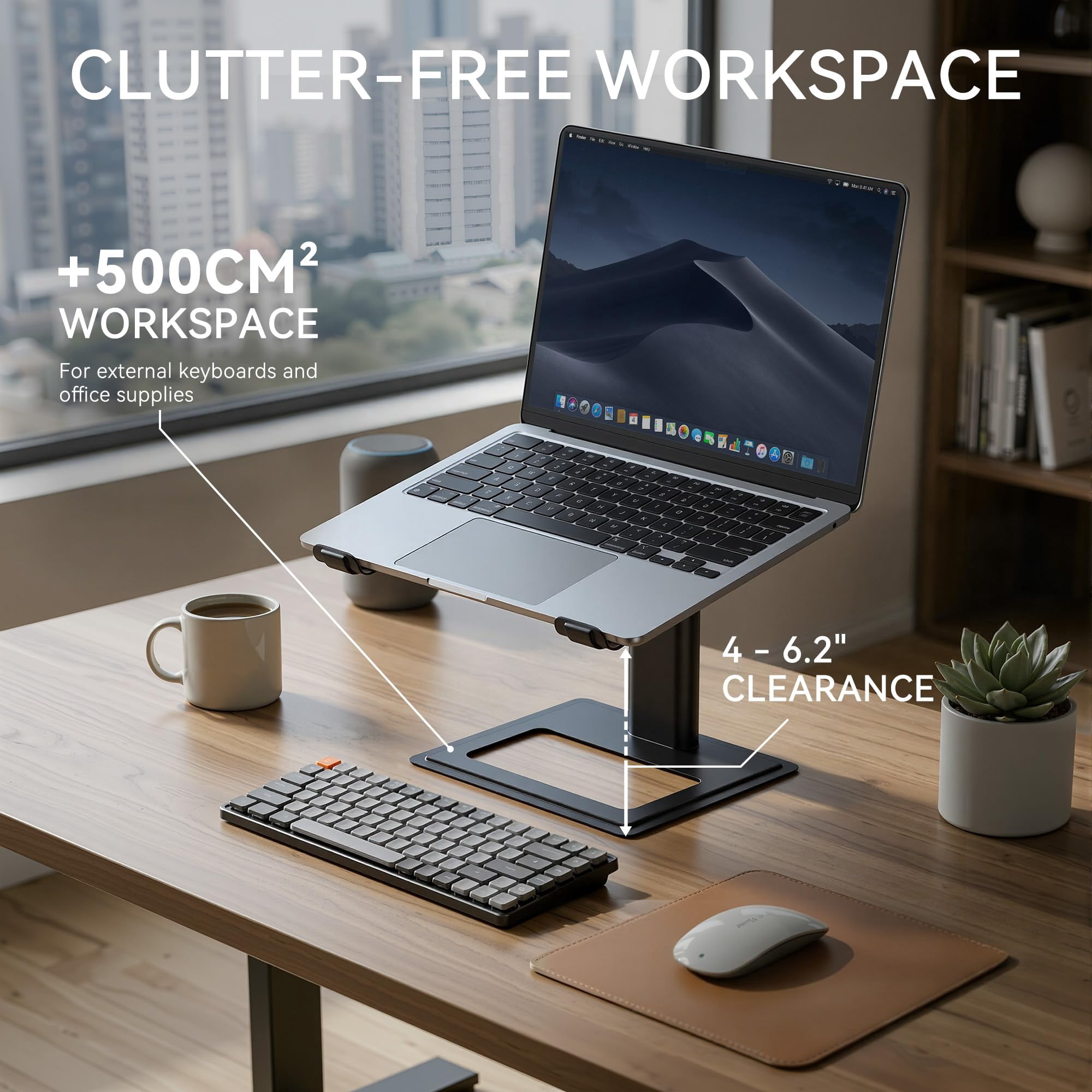 Adjustable Laptop Stand  Ergonomic Aluminum Riser For 10-17.3" Notebooks Ventilated Metal Holder With Height Alignment Desk Workspace Black