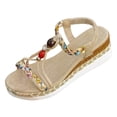 thumbnail image 5 of Dakaela Womens Wedge Sandals Comfortable Wide Width Platform Casual Espadrilles Open Toe Orthopedic Jeweled Beaded Slip on Walking Shoes Size 6-11 Beige, 5 of 6