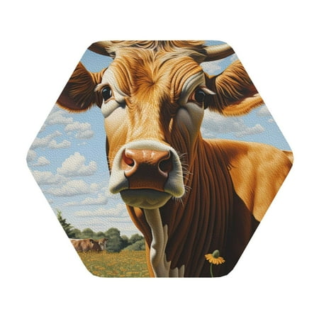 

Cauagu Daisy Flower Field Cow for Round Coaster Drink Coasters Set of 4 Leather Bar Beer Beverage Cup Mat for Drinks for Tabletop Protection & Coffee Table Decor