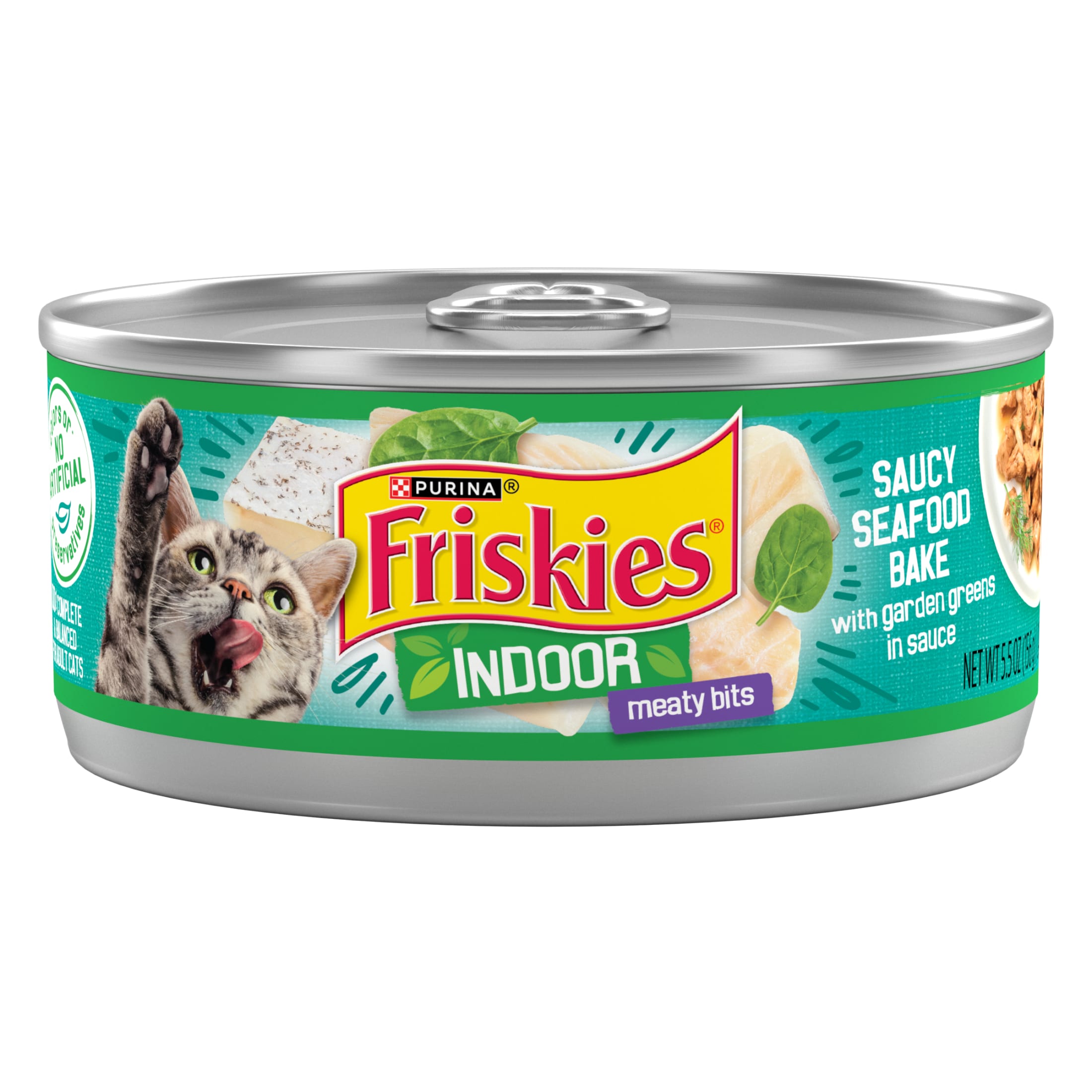 Purina Friskies Indoor, Saucy Seafood Bake, Wet Cat Food, 5.5 oz Can