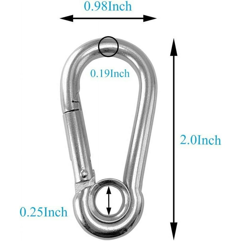 5pcs 1/4'' Stainless Steel Carabiner Clip Spring Snap Hook Link with  Eyelet, 250lb Load, 2-3/8 Inch Length