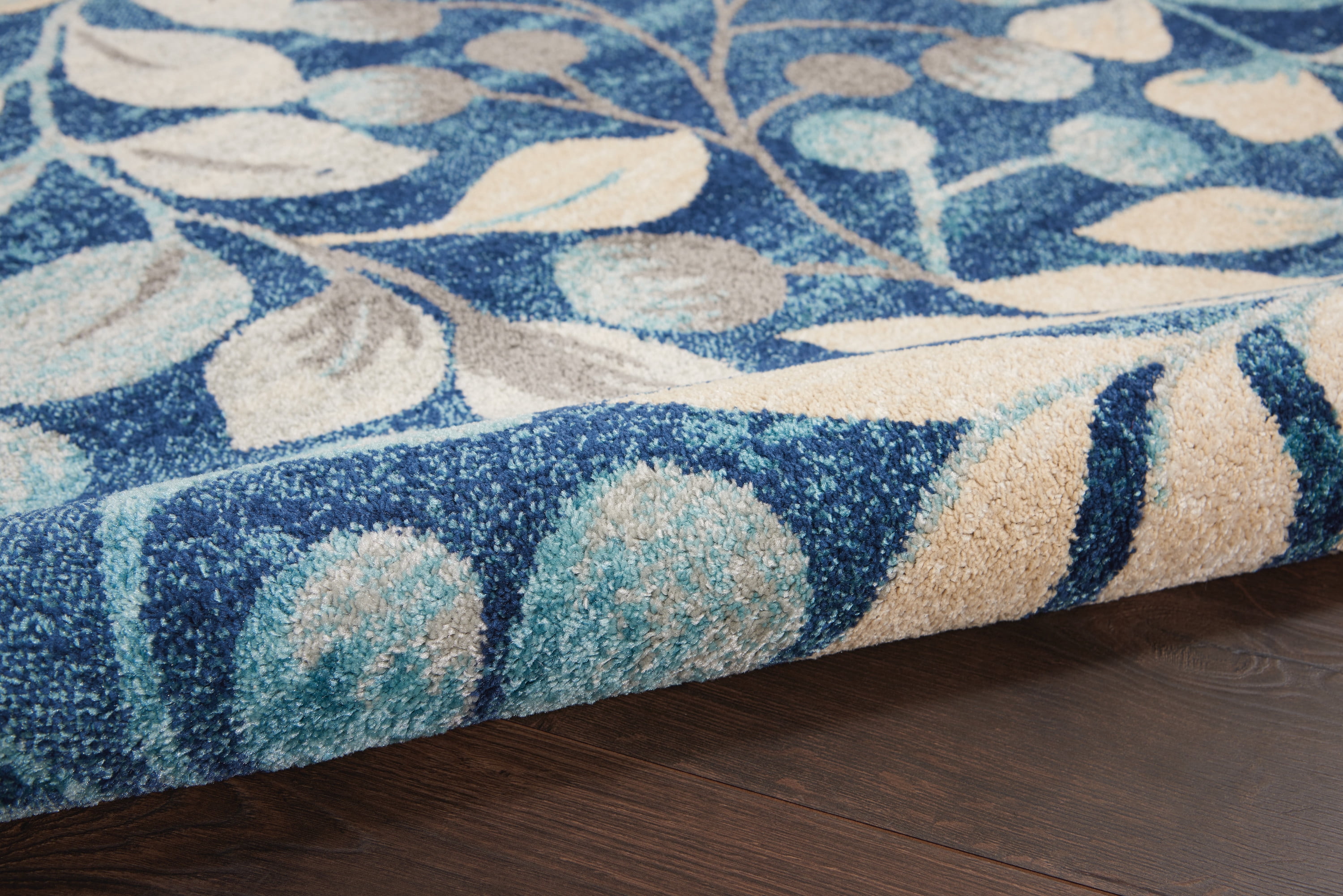 Serene Contemporary Botanical Navy 6' x 9' Area Rug, (6' x 9')
