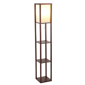 Simple Designs Etagere Organizer Shelf Floor Lamp With Linen Shade
