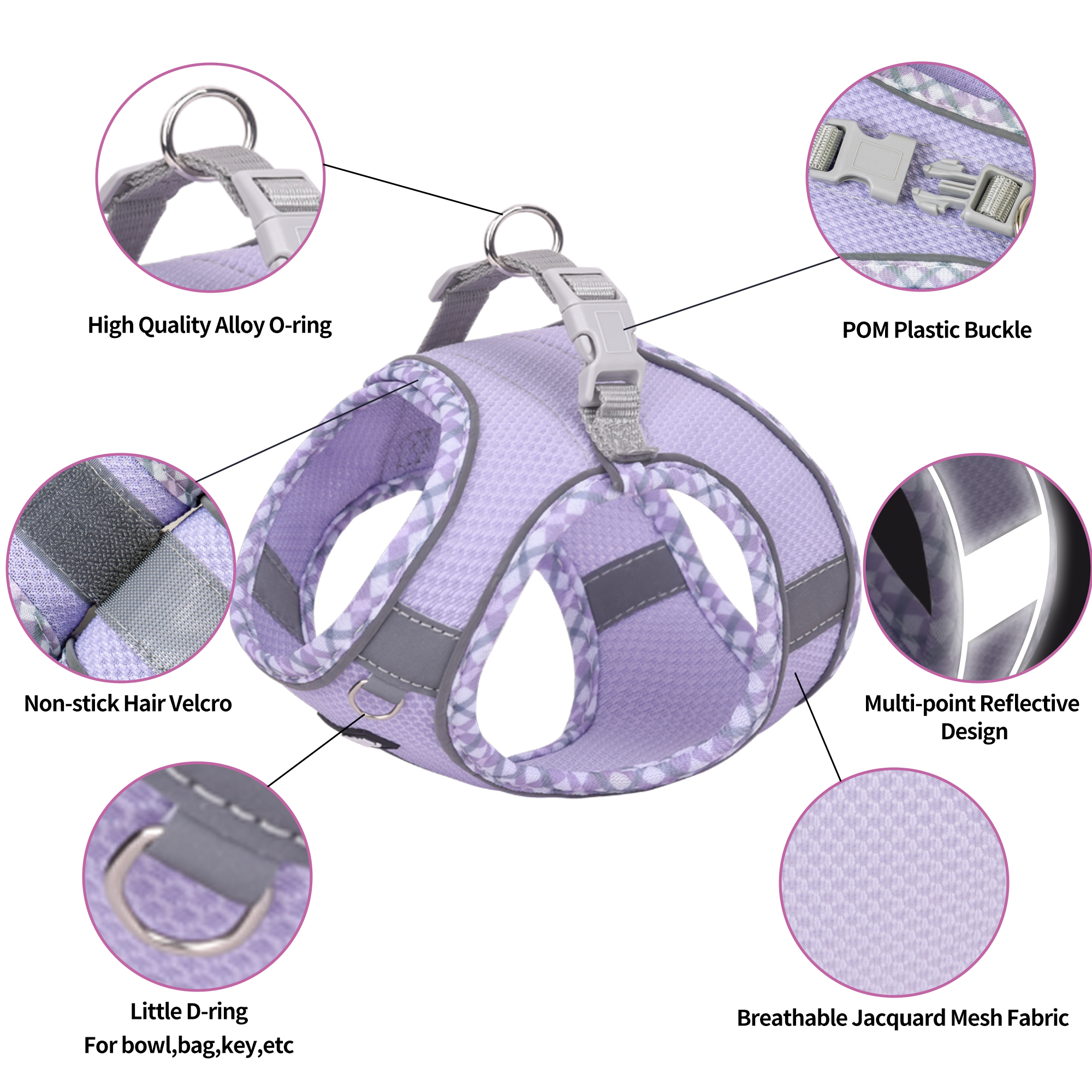 AIITLE Step-In Reflective Pet Harness & Leash, Purple XXXS photo 3