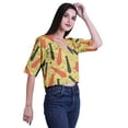 thumbnail image 4 of Moomaya Printed Cotton Top For Womens V-neck Crop Top Elbow Sleeve Summer Blouse T-shirt, 4 of 7