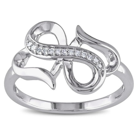 image of Sterling Silver Diamond Accent Double Heart Infinity Ring
