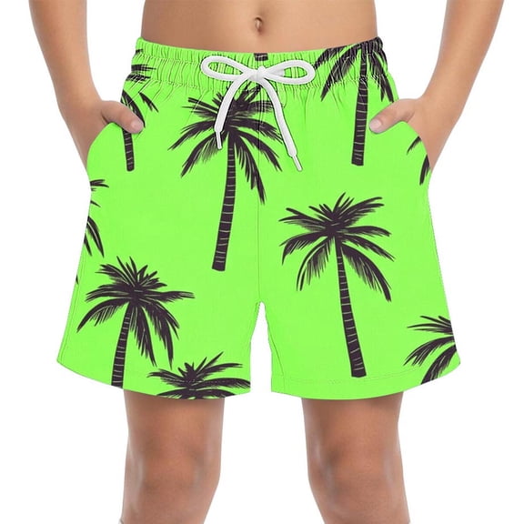 CYRBOKO Boys Beach Shorts, Drawstring Elastic Waist Quick-dry Summer Surfing Swim Trunks Green Size 10-12 T
