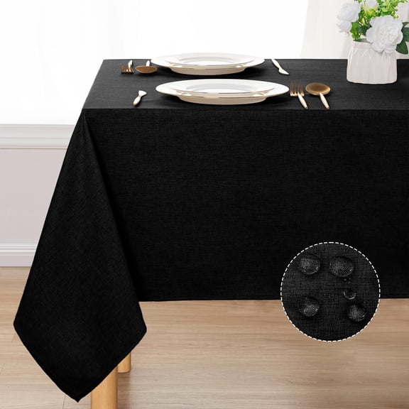 ARLAJO Faux Linen Tablecloth,Soft Polyester Table Cover for Rectangle Table,Spill-Proof Wrinkle Resistant Decorative Fabric Farmhouse Table Cloth for Parties,Picnic,Dinner(52X70 Inch,Black)