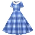 thumbnail image 3 of Iyufng Women's Checkered Printed Dresses Hepburn-Style Dress Fitted Waist Button-Down Dress, 3 of 6