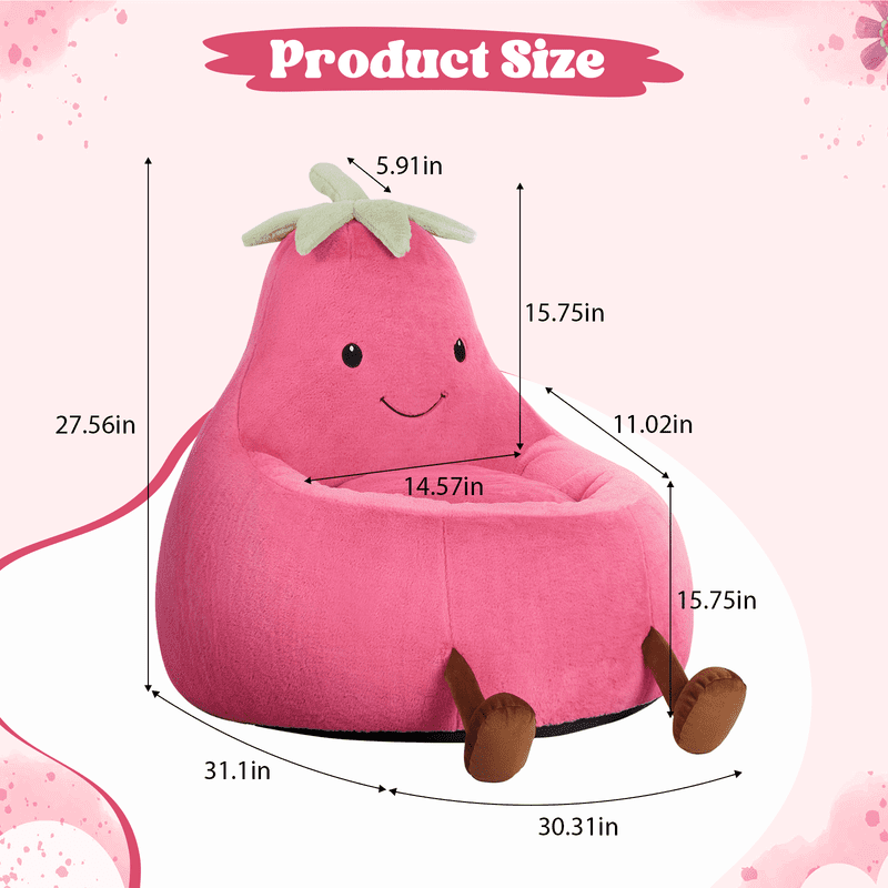 Simple Deluxe 2.5 ft Kids Bean Bag Chair, Faux Rabbit Fur Round Sofa with Handle and Washable Cover, Rose