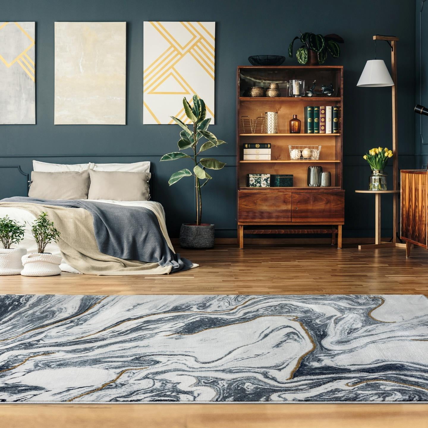 Luxe Weavers Marble Abstract Blue 8x10 Area Rug Indoor Area Rug for Living Rooms