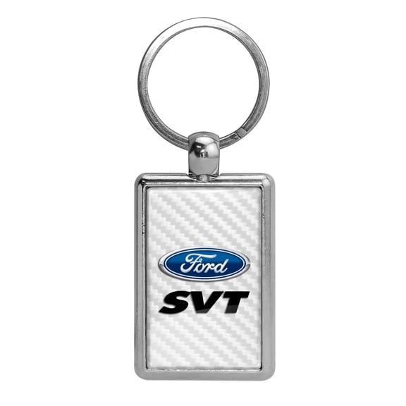 iPick Image for Ford SVT White Carbon Fiber Backing Brush Rectangle Metal Key Chain, Official Licensed