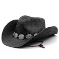 thumbnail image 1 of Nuevo Verano hombres mujeres paja hueco W Ern Cowboy sombrero elegante señora, 1 of 4