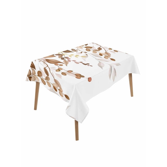 Orange Brown Eucalyptus Table Cloth, Waterproof Tablecloth for Rectangle Tables, Watercolor Spring Weeping Botanical Reusable Washable Fabric Table Cover for Restaurant Kitchen Dining Tables 60"x84"