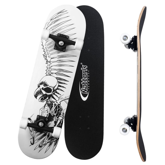 31 inch Complete Skateboard with Glow-in-The-Dark Logo, Aluminum Trucks and PU Wheels on a 9-Layer Maple Deck Beginner Gift Skull-Eagle