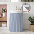 thumbnail image 4 of Sky Blue Line Striped Cabinet Curtains 35"W x 35"L, Farmhouse Blue Stripes Sink Skirt for Bathroom Vanity Kitchen Self Adhesive, Dust-Proof Privacy Curtain for Shelves Closet Laundry Room Pantry, 4 of 9