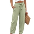 thumbnail image 2 of Linen Pants for Women Beach Vacation High Waist Elastic Drawstring Straight Leg Long Trousers with Pockets, 2XL, 2 of 7