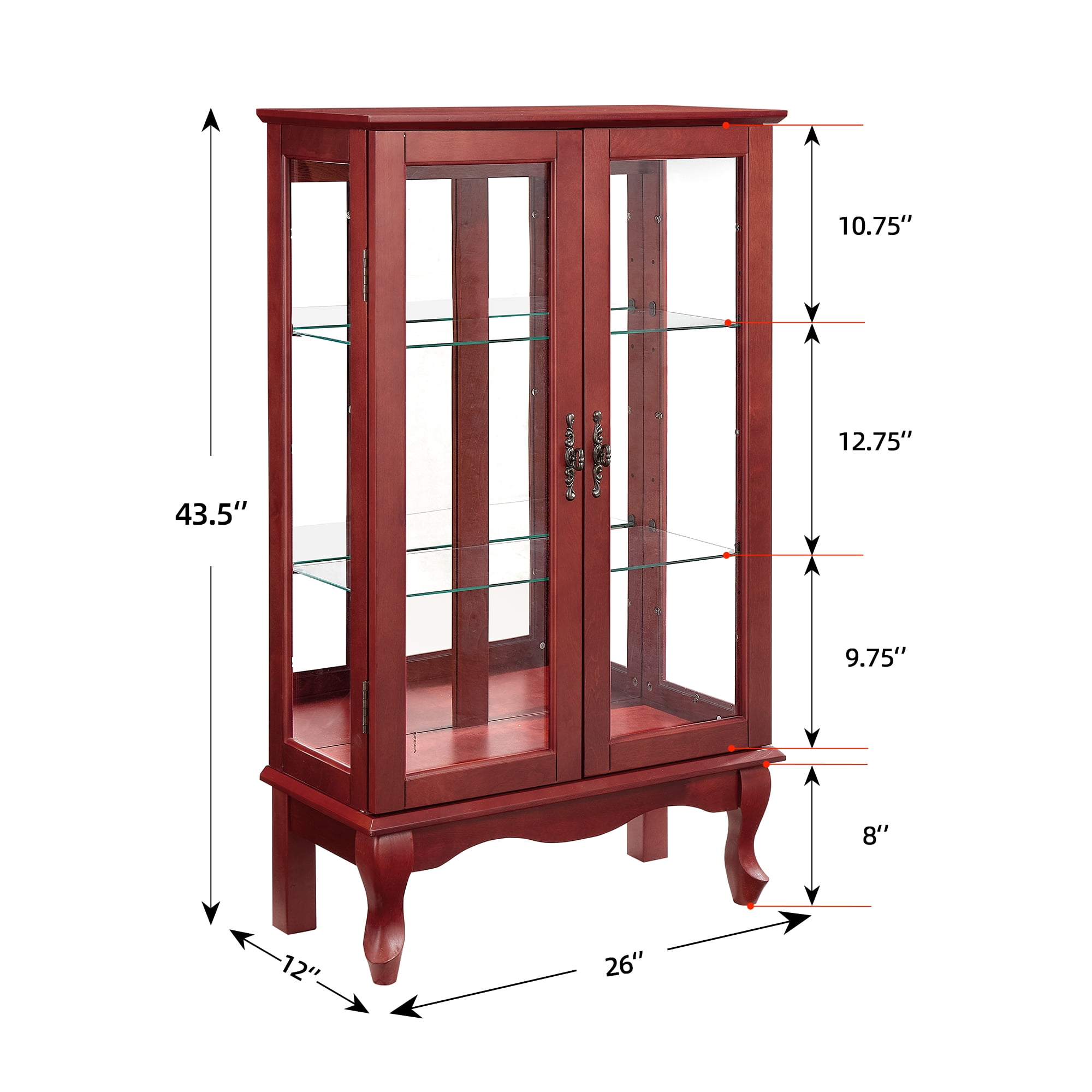 Miniyam Curio Display Cabinet with Light, Tempered Glass Doors, Adjustable Shelves, Cheery