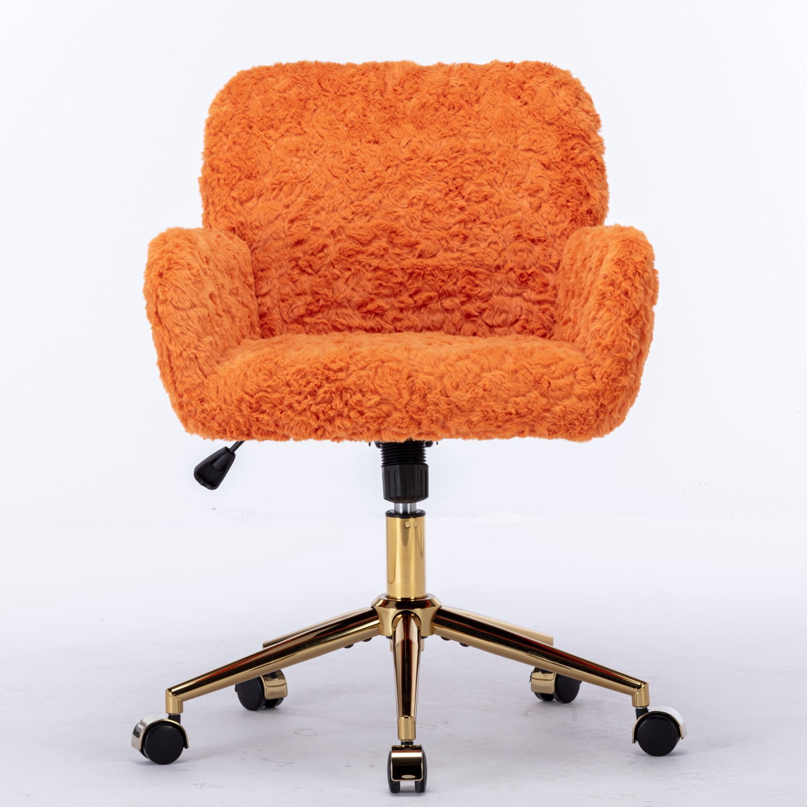 GAKMCIL Artificial Alpaca Wool Home Office Chair, Ergonomic Desk Chair, Vanity Chair with 360 ° Swivel, Arm, Golden Metal, Chassis can be Tilted 40°, 300lb Load for Study, Office, Bedroom (Orange)