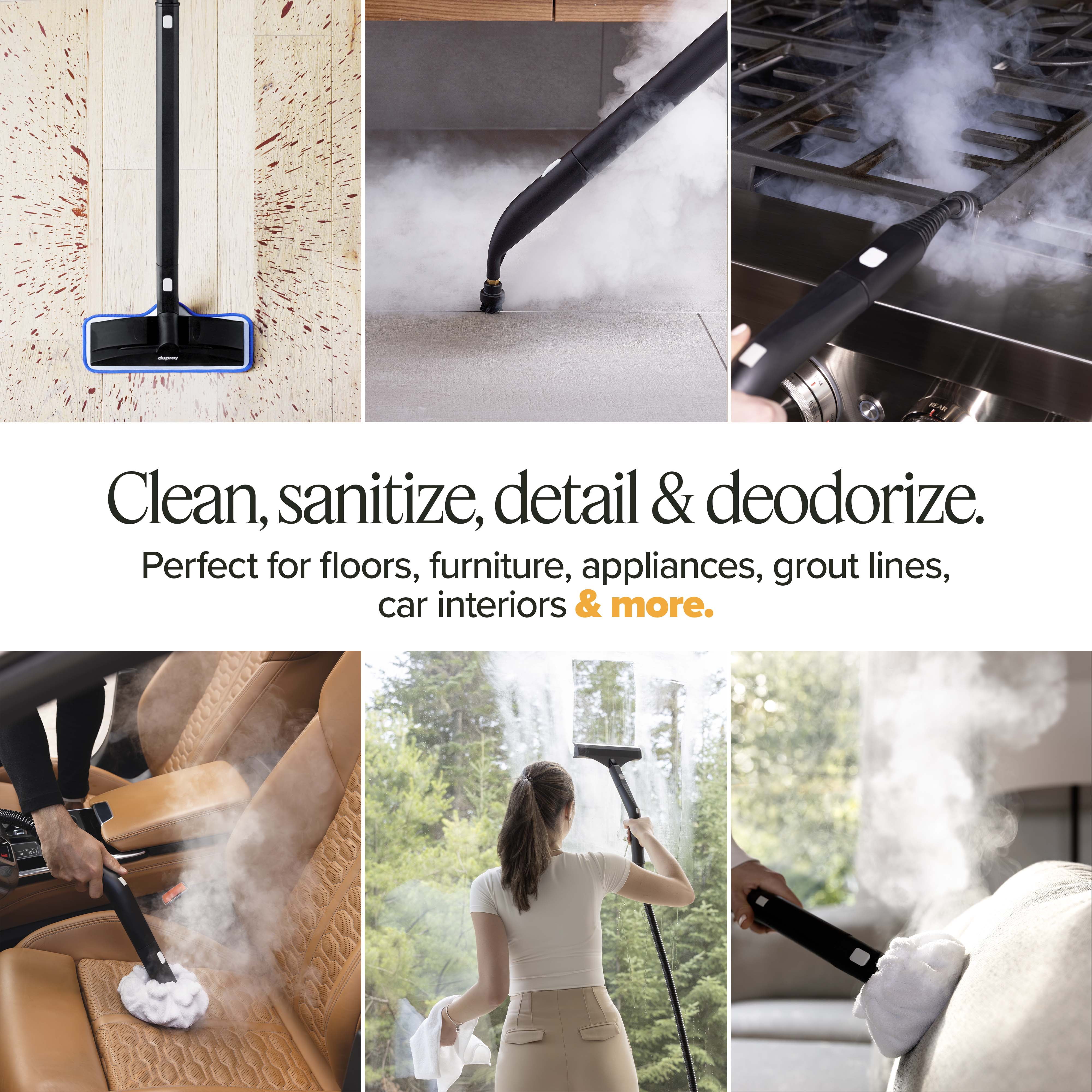 Steam Cleaning Pack Pro™ by Dupray. This popular pack includes all the essentials for steam cleaning: small brushes, micro-fiber cloths, and more in a felt accessory bag.