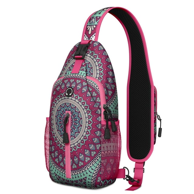 Abstract Mandala Sling Backpack with Sacred Symbolic Design, Lightweight Durable Crossbody Daypack, Adjustable Strap, Multiple Compartments for Meditation and Outdoor Activities