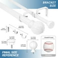 thumbnail image 3 of Urbanest Fluted Ball Flat Button 1" 5/8" Double Drapery Curtain Window Rod Set - 48" to 84", White, 3 of 6