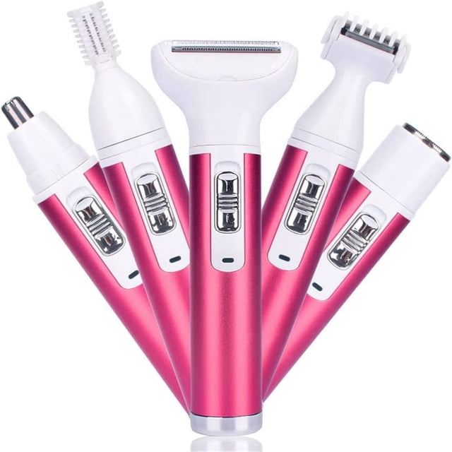 LOVEVER Electric Shaver for Women 5 in 1 Portable Multifunction Bikini Trimmer Set Wet & Dry Painless Razor for Women Rechargeable Low Razors for Legs Eyebrow Nose Face Bikini Area Pubic