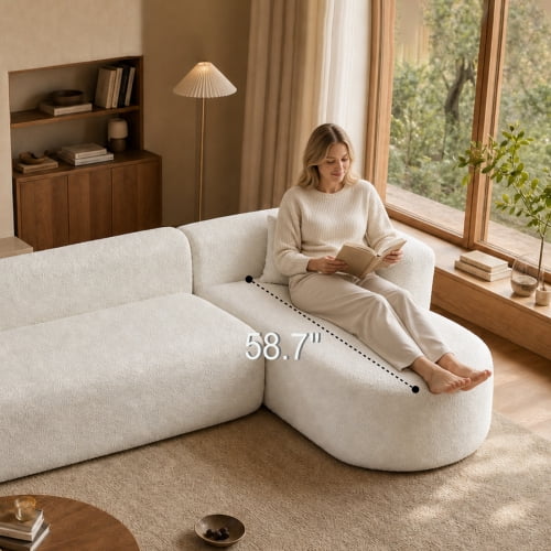109.4" Boneless Modular Sectional Sofa with L-Shaped Chaise, Cloud-Like Chenille Couch, No Assembly Required, White