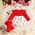 thumbnail image 5 of UYYX Ropa De Bebe NiñA Baby Girls Flutter Sleeve Cherry Print Ribbed Skirt Romper Set Long Sleeve Spring Newborn Daily(3-6 Months,Red), 5 of 6